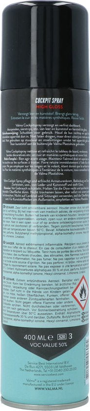 Valma Cockpitspray Hochglanz 400 ml - Reinigung für den Autoinnenraum - staubabweisend - geeignet für Kunststoff und Leder