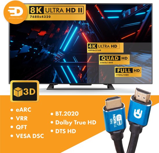 Drivv. Premium HDMI Kabel 2.1 - Ultra HD High Speed 8K - 4K 120hz - Geeignet für Xbox Series X & PS5 - 5 Meter - Blau