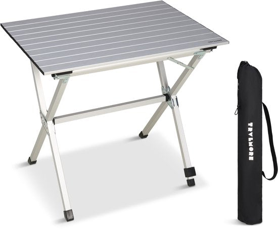 TRVLMORE Campingtisch - 80x58x71 cm - Leichtgewicht mit Aluminiumrahmen - Klapptisch verstellbar - Campingtisch - Klapptisch - Silber