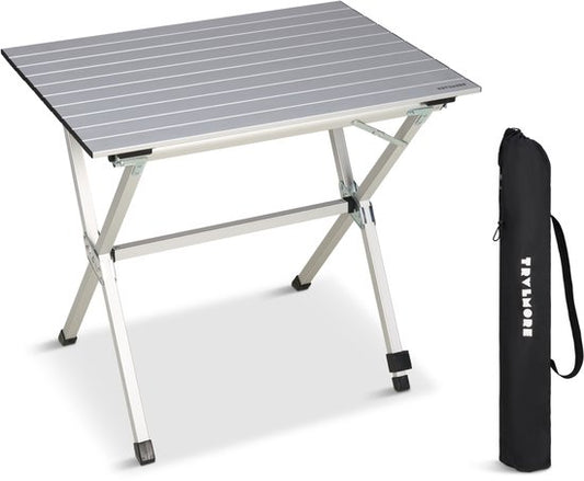 TRVLMORE Campingtisch - 80x58x71 cm - Leichtgewicht mit Aluminiumrahmen - Klapptisch verstellbar - Campingtisch - Klapptisch - Silber