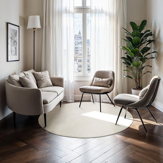 tectake® Kurzflorteppich - Rund - Ø120 cm - Creme - 1630 g/m² Florgewicht - Teppich für Wohnzimmer, Schlafzimmer, Esszimmer - Pflegeleicht und waschbar - Anti-Rutsch-Unterlage - Allergikerfreundlich - Verschiedene Größen und Farben