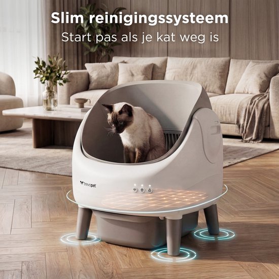 TrevoPet® Air - Automatische Katzentoilette mit App - Selbstreinigend & sicher - Für Katzen bis zu 12 kg - Inkl. Matte, 60 Abfallbeutel & Zubehör - 10-Liter-Abfallbehälter - Weiß & Grau