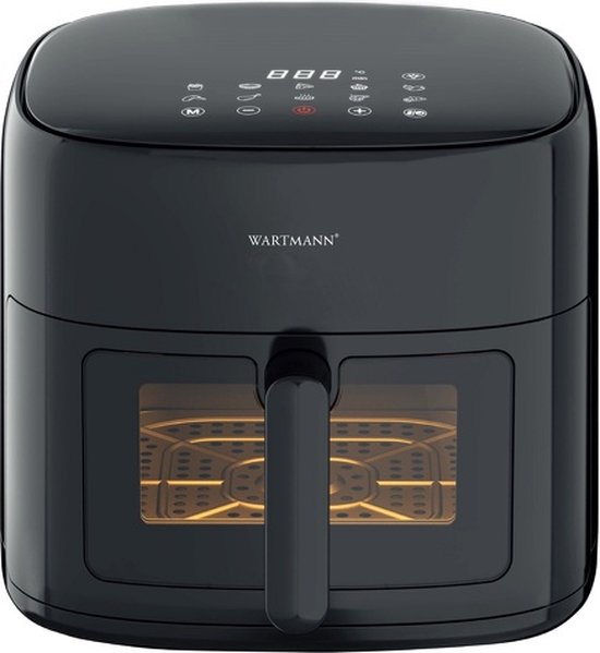 Wartmann Airfryer Compact - PFAS-freie Heißluftfritteuse mit Sichtfenster - 6 Liter - 10 Programme - 1500 Watt - Schwarz