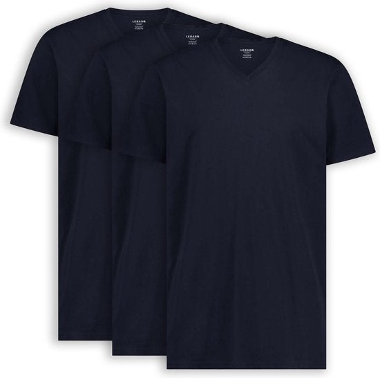 LEBASQ – Davis Herren-T-Shirt – 3er-Pack – mit V-Ausschnitt – extra lang – als Unterhemd geeignet – Marineblau – Größe L
