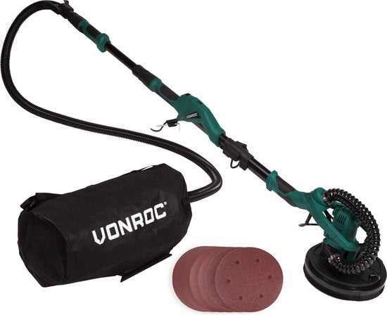 VONROC Teleskop-Deckenschleifer - 1050W - Ø225MM - Ideal für Decke und Wand