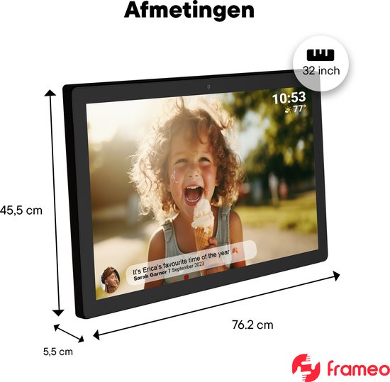 Denver Digitaler Fotorahmen 32 Zoll - XXL - Full HD - Frameo App - Fotorahmen - WiFi - 32GB - IPS-Touchscreen - PFF3260