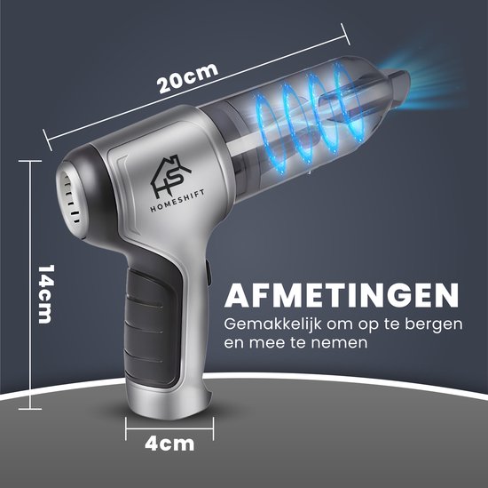 HomeShift® Autostaubsauger Cordless V2 PRO - Handstaubsauger - Kleiner Staubsauger - Kabelloser Staubsauger - Air Duster - Nass & Trocken - Metallisch