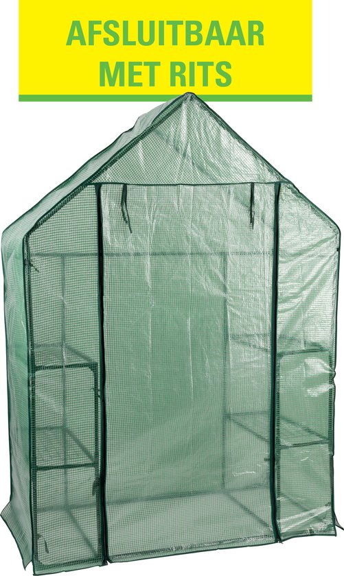 Kinzo Gartengewächshaus - Kunststoffgewächshaus - Gartengewächshaus mit 3 Etagen - Metallrahmen - wasserdichte Abdeckung - 143 x 73 x 195 CM - Grün