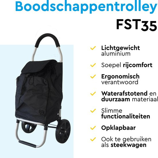 BRASQ Einkaufswagen - 45 Liter - Einkaufswagen mit Kühlfach - faltbar - wetterfest - bis zu 35KG - Aluminiumrahmen