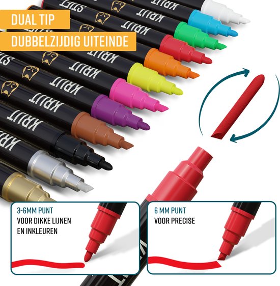 NAPI 12 Fenstermarker - abwaschbar - Kreidemarker für Tafel und Fenster - umkehrbare Spitze 3-6 mm - Whiteboard-Marker - Whiteboard-Marker - Kreidemarker - Glasmarker - Kreidemarker - Porzellan - Glas - 12 Farben