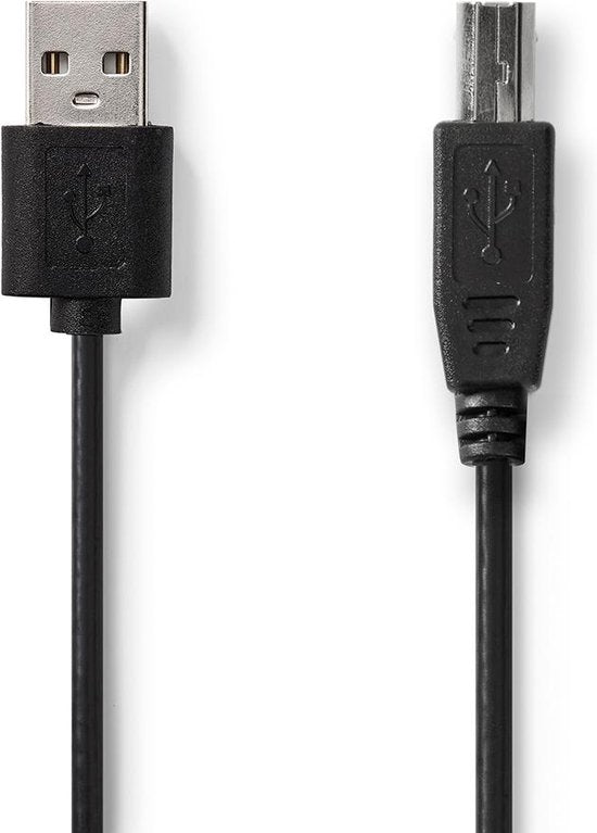 USB-Kabel - USB 2.0 - USB-A Male - USB-B Male - 7,5 W - 480 MBit/s - Vernickelt - 1,00 m - Rund - PVC - Schwarz - Etikett