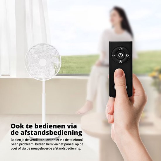 FlinQ Smart Fan - Stativ-Ventilator - Standventilator - Leiser Ventilator mit 90° Drehung - Steuerung per App oder Fernbedienung - Weiß