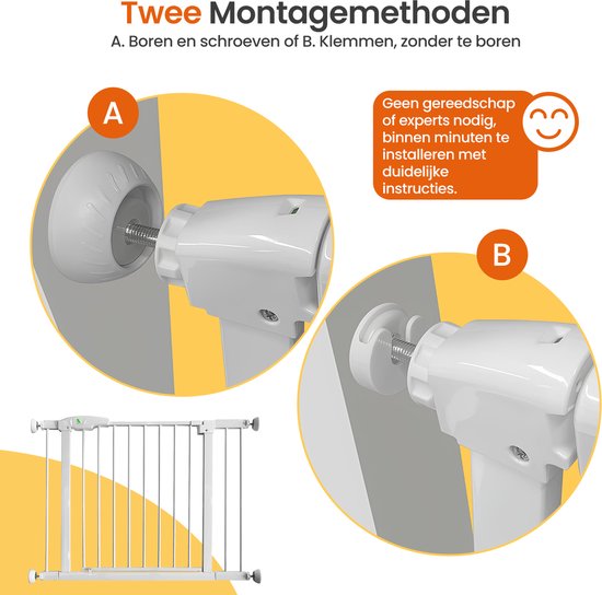 Goliving Treppengitter ohne Bohren - 2 Stück - 75 bis 103 cm - Klemmhalterung - Klemmmodell - Erweiterbar - Metall - Kindergitter - Hundegitter - Weiß