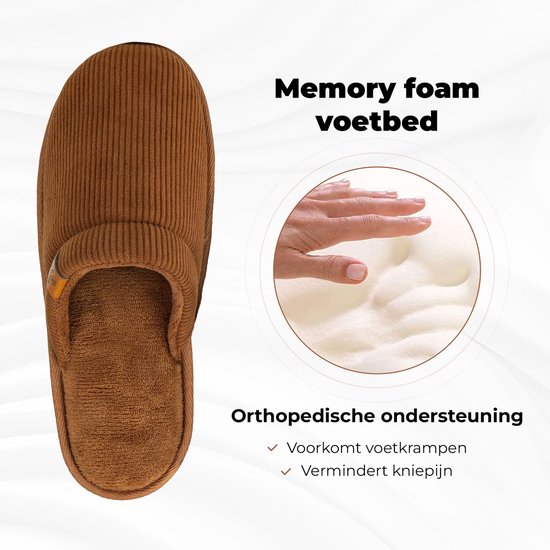 Hausschuhe Männer - Hausschuhe - Größe 40/41 - Kastanie - Kord - Rutschfest - Comfeet