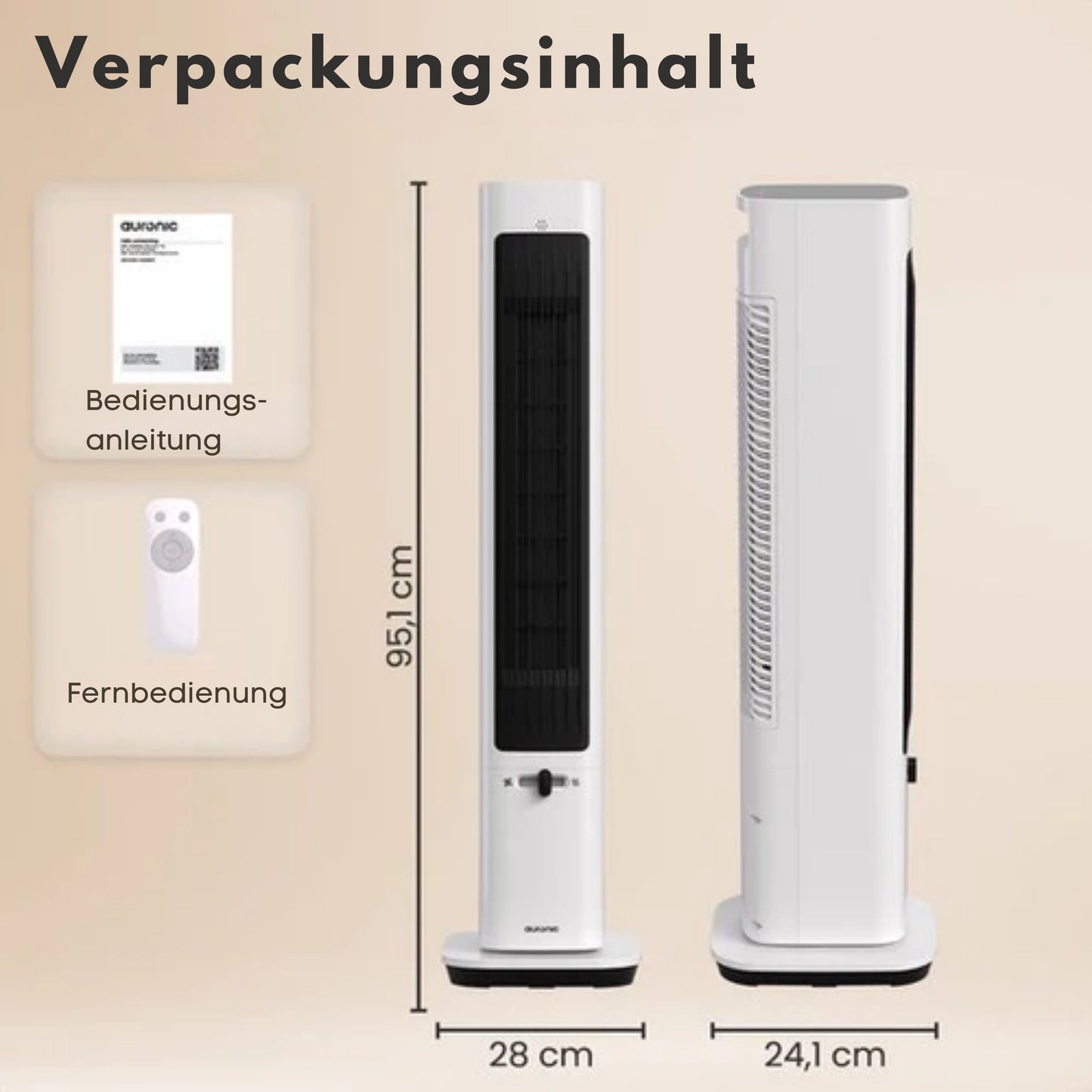 Auronic Turmheizlüfter - Keramik-Heizlüfter - Touchscreen & Fernbedienung - 2200W Heizleistung - Weiß