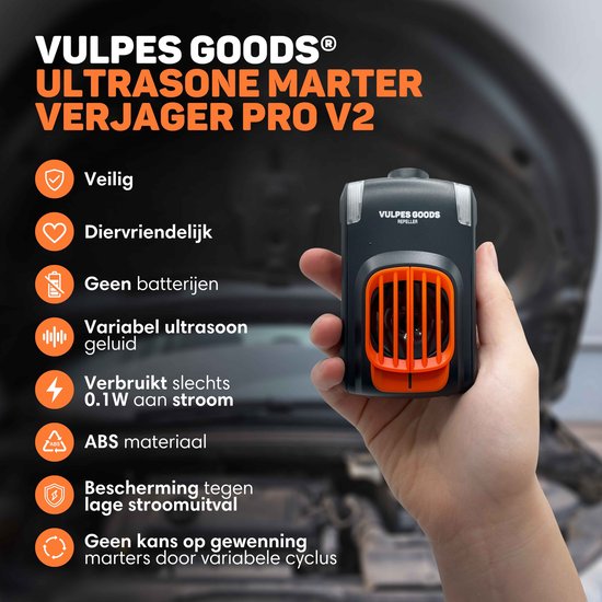 Vulpes Goods® Abschreckung - Marderabschreckung - Steinmarderabschreckung - Marderjäger - Indoor & Outdoor - Automatische Frequenzen & Blitzlichter - USB & Autobatterie - Marder, Mäuse & Ratten - PRO V2 - 2 Stück