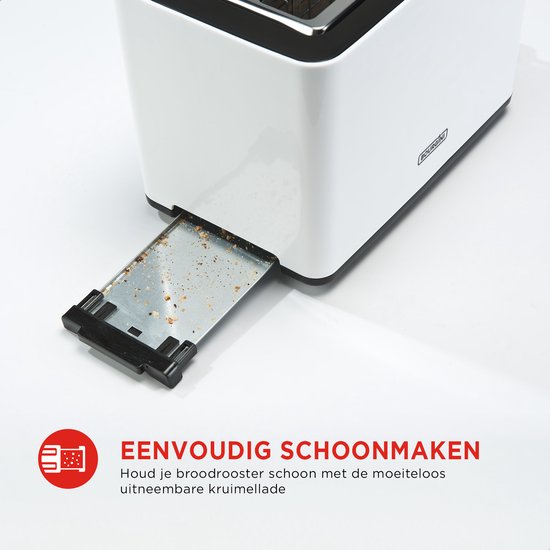 Bourgini Toasti Toaster - Toaster mit Toasti-Klemmen - Weiß - Extra breiter Schlitz für 2 getoastete Sandwiches - Einstellbare Bräunungsstufe und Auftaufunktion