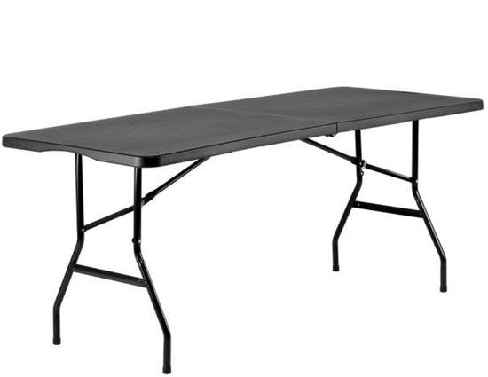 BRASQ Zusammenklappbarer Klapptisch Schwarz - 180x70x74cm- Campingtisch - Klapptisch - Wetterfest - Tisch mit Tragegriff