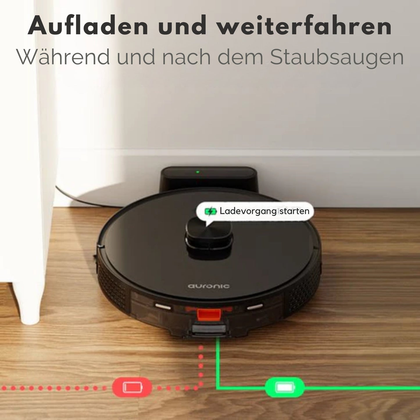 Auronic Staubsaugerroboter - Mit Wischfunktion - WiFi und App - Ladestation - Haustiere - Wischroboter - Lasernavigation - Schwarz
