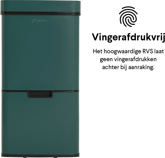 Homra NEXO Mülltrenner 3 Fächer - 72 Liter (2x12 + 48 L) mit Infrarotsensor - Edelstahl - Grün
