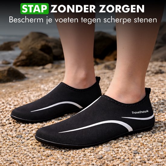 Travelhawk Wasserschuhe - Für Erwachsene - Unisex - Anti-Rutsch-Schwimmschuhe Damen und Herren - Schwarz - Größe 42/43