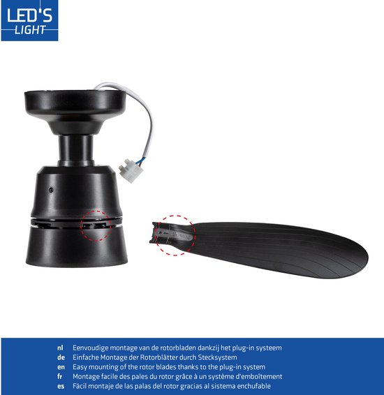 LED's Light – Schwarzer Deckenventilator mit Leuchte – Ø 53 cm – Einstellbare Lichtfarbe – 25 W, 1100 lm, 3000 K/6500 K – Deckenleuchten mit Ventilator und Leuchte