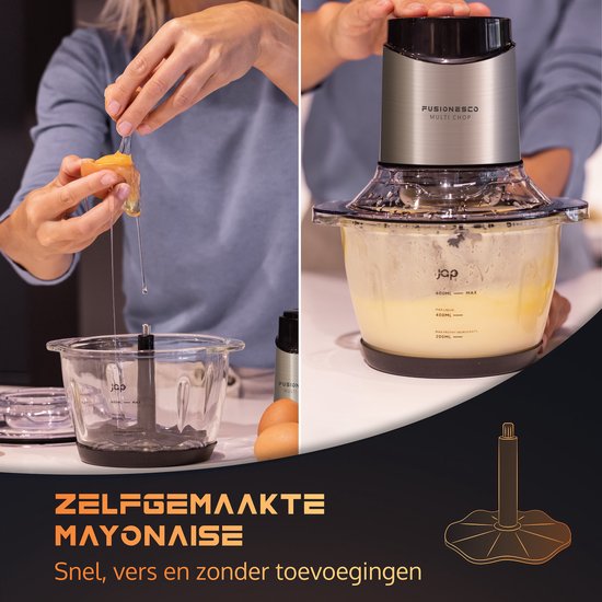 JAP Appliances Multi Chop + Expansion Pack - Zerkleinerer mit Glasschüssel 600ml - Eiszerkleinerer, Knoblauchschäler und Schneebesen - spülmaschinenfest - 400W