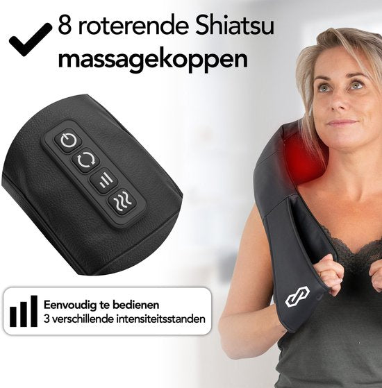 Infinity Goods Kabelloses Shiatsu-Massagekissen - Elektrisch - Nacken, Schulter und Rücken - Wärmefunktion - 8 Massageköpfe - Massagegerät