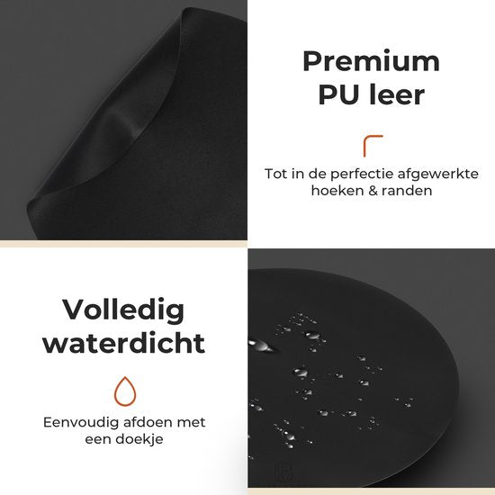 Castagnola Platzsets in Lederoptik - Runde Platzsets - Rutschfeste Kunstleder-Platzsets - Wasserabweisende Untersetzer - Untersetzer - 6 Stück - Durchmesser 38 cm - Schwarz