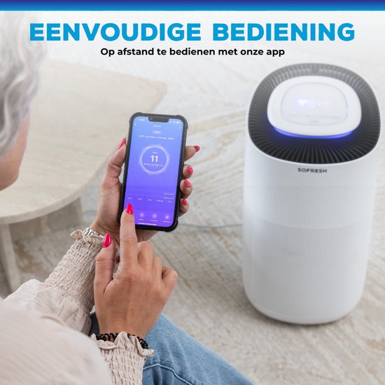 Sofresh Luftreiniger mit App - 80 m² - Automatikmodus + 6-in-1 Filtersystem - Luftqualitätsanzeige - Ionisator - UV - Luftfilter - Luftreiniger mit HEPA-Filter