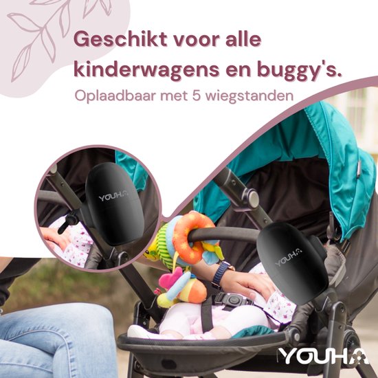Youha Baby Rocker - Automatisches Schaukeln des Kinderwagens oder Buggys - Hände frei vom Schaukeln - Wippe für Kinderwagen - Einschlafhilfe Baby - 5 Wiegemodi - Inklusive Aufbewahrungsbeutel & Ladekabel - Farbe: schwarz