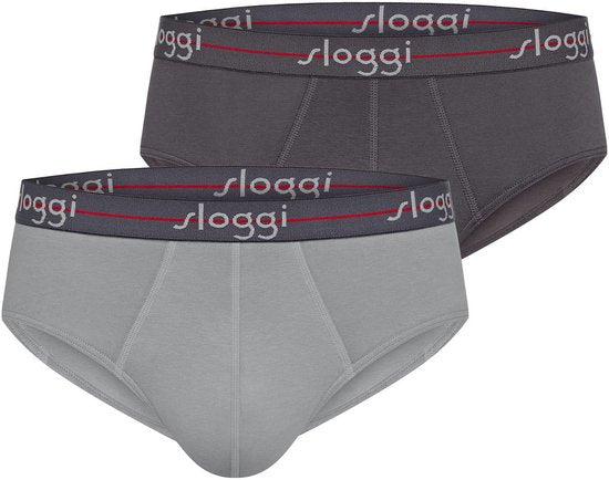 Sloggi Start Midi 2er-Pack Slips - Männer - Baumwolle/Elastan - Regular Waist - Elastisches Band - Schwarz/Grau - Größe XL