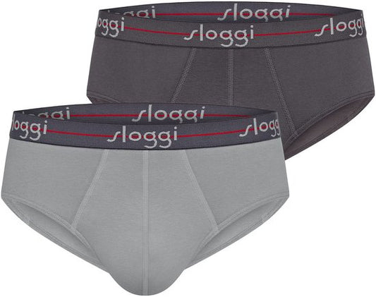 Sloggi Start Midi 2er-Pack Slips - Männer - Baumwolle/Elastan - Regular Waist - Elastisches Band - Schwarz/Grau - Größe XL