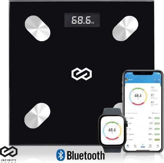 Infinity Goods Digitale Personenwaage mit App - Intelligente Waage mit Körperanalyse - Schwarz