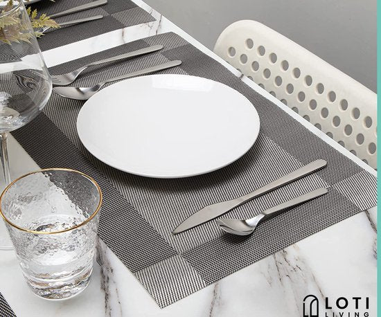 Loti Living Tischsets 4 Stück - Tischsets Kunststoff - Tischsets Kunststoff - Untersetzer -30x45cm - Metallic grau