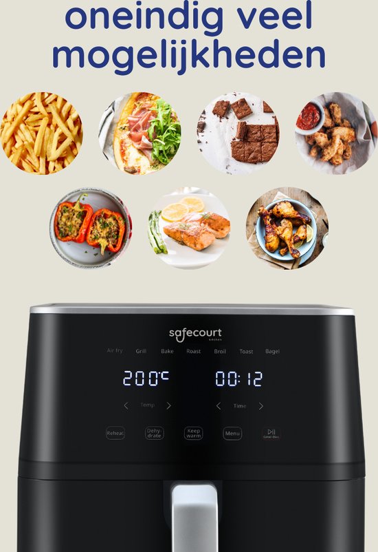 Safecourt Kitchen Airfryer XXL - Heißluftfritteuse - 1800W - 7L Kapazität - 40ÂºC bis 200ÂºC - Schwarz