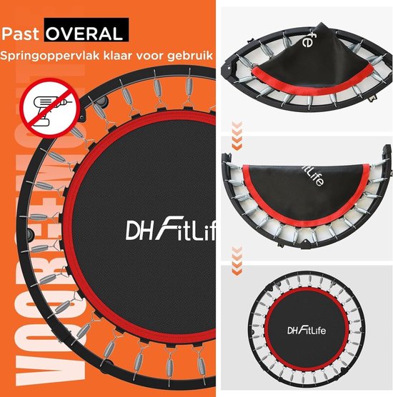DH FitLife Fitness Indoor Trampolin faltbar ohne Montage | Ø102 cm 40 Inch | Belastbarkeit 150 KG | 4 verstellbare Griffpositionen | Stabil und leise für Kinder und Erwachsene
