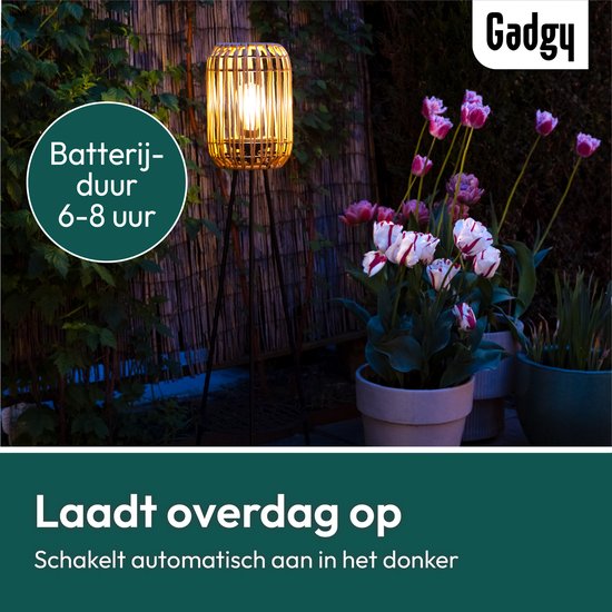 Gadgy Solar Gartenleuchten Stehlampe Terrasse - Außenlampe Solarenergie Balkon & Garten - Stativ Gartenleuchte Led Outdoor mit USB Anschluss - Solar Gartenleuchten - Laterne für Außenbeleuchtung - Gartenleuchten - Rattan