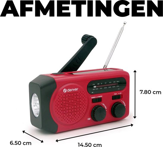 Denver Notfall-Radio - Solar-Powerbank - FM-Radio - Notfall-Kit - Taschenlampe - Wind-up - SOS-Taste - Solar-Powerbank - SCR2010