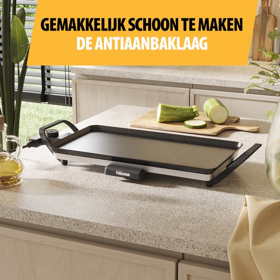 Tristar Grillplatte BP-2667 - Tischgrill M: 46 x 26 cm - Für den Innen- und Außenbereich - BPA frei - Gourmet-Grillplatte für den Tisch - 4 bis 6 Personen - Mit einstellbarem Thermostat - Antihaftbeschichtung - Schwarz