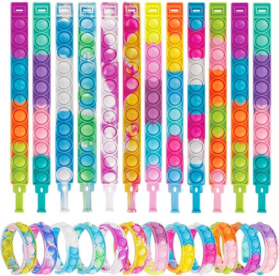 Partizzle 24x Fidget Toys Pop It Armbänder Kit - Armbänder Handout Geschenke - Graduation Treat Geschenke - Für Kinder & Kleinkinder