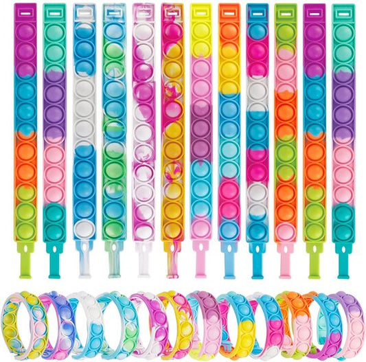 Partizzle 24x Fidget Toys Pop It Armbänder Kit - Armbänder Handout Geschenke - Graduation Treat Geschenke - Für Kinder & Kleinkinder