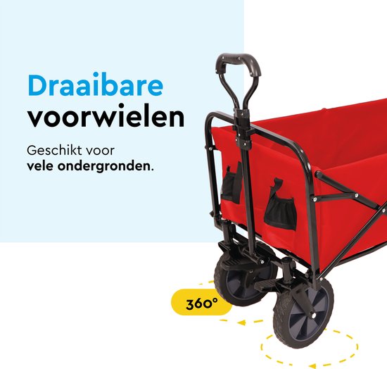 BRASQ Faltbarer Wagen - 100 Liter - 80 KG Kapazität - Schwenkbare Räder - Mit Bremse - 90x51x100 CM - Verstellbarer Griff - Kompakt - Rot
