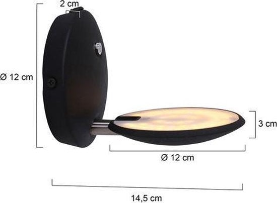 Steinhauer Zenith LED - Wandleuchte Modern - Schwarz - H:12cm - Ø:12cm - Universal - Für Innen - Metall - Wandleuchten - Schlafzimmer - Wohnzimmer