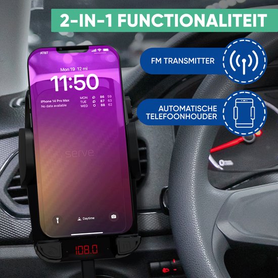 Serve 2in1 Bluetooth FM Transmitter & Telefonhalterung Auto - Car Kit für Musik - Telefonhalterungen Autozubehör - Lüftungshalterung