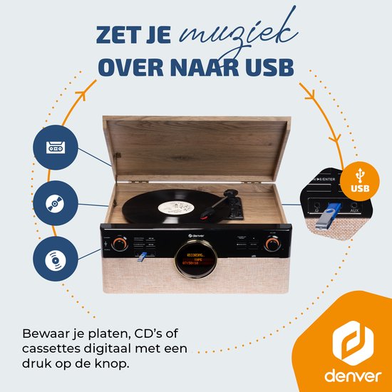 Denver Retro-Schallplattenspieler - Radio - CD - Kassette - Bluetooth - mit automatischer Abschaltung