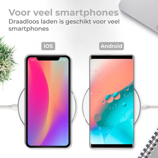 Nuvance - Wireless Charger 10W - Inklusive Kabel - Wireless Charger - Schnelles Ladegerät - Geeignet für alle Qi Smartphones - Weiß und Silber
