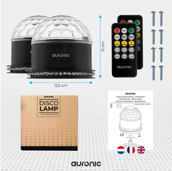 Auronic Rotierende Discolampe - Duo Pack - Discokugel - LED - Discolicht - Ferngesteuert und musikgesteuert - Kinder/Erwachsene