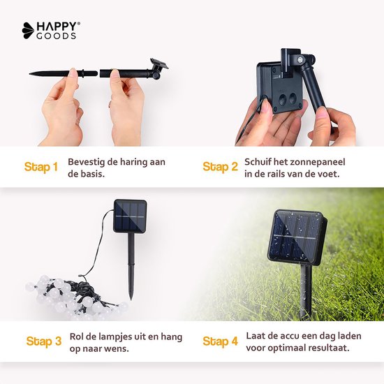 Happy Goods - Weihnachtsbeleuchtung - 7m - 50 Solar LED - Solar Gartenbeleuchtung - Solar Gartenbeleuchtung - Kristall Lichter ø 2,5 cm - Langlebig
