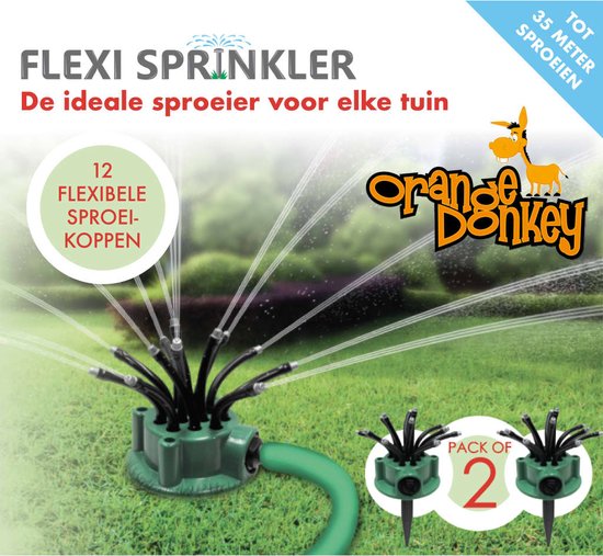 Orange Donkey Flexipoint Garden Sprinkler Set - 2er-Pack mit 24 flexiblen Düsen - Effiziente Bewässerung für Garten und Rasen - Sprinkleranlage
